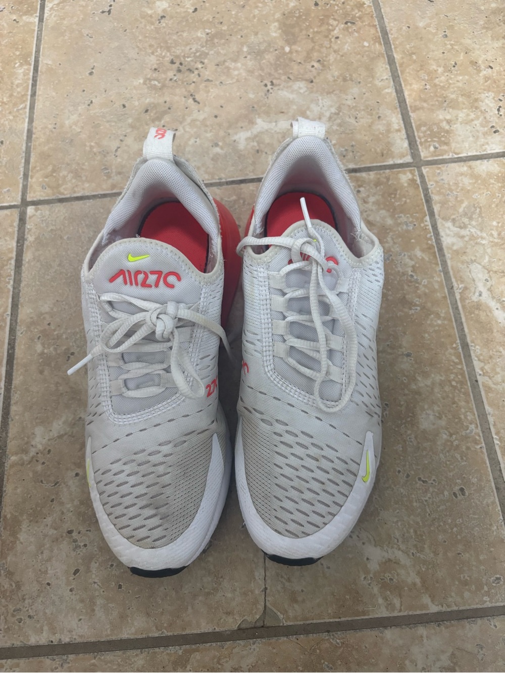 Nike White Sneakers with Red and Neon Yellow Accents